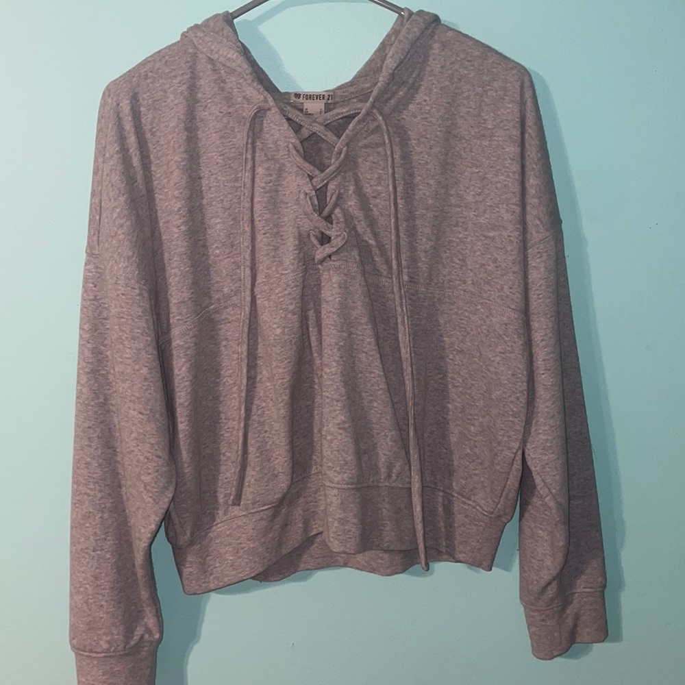 Grey Lace-Up Hoodie